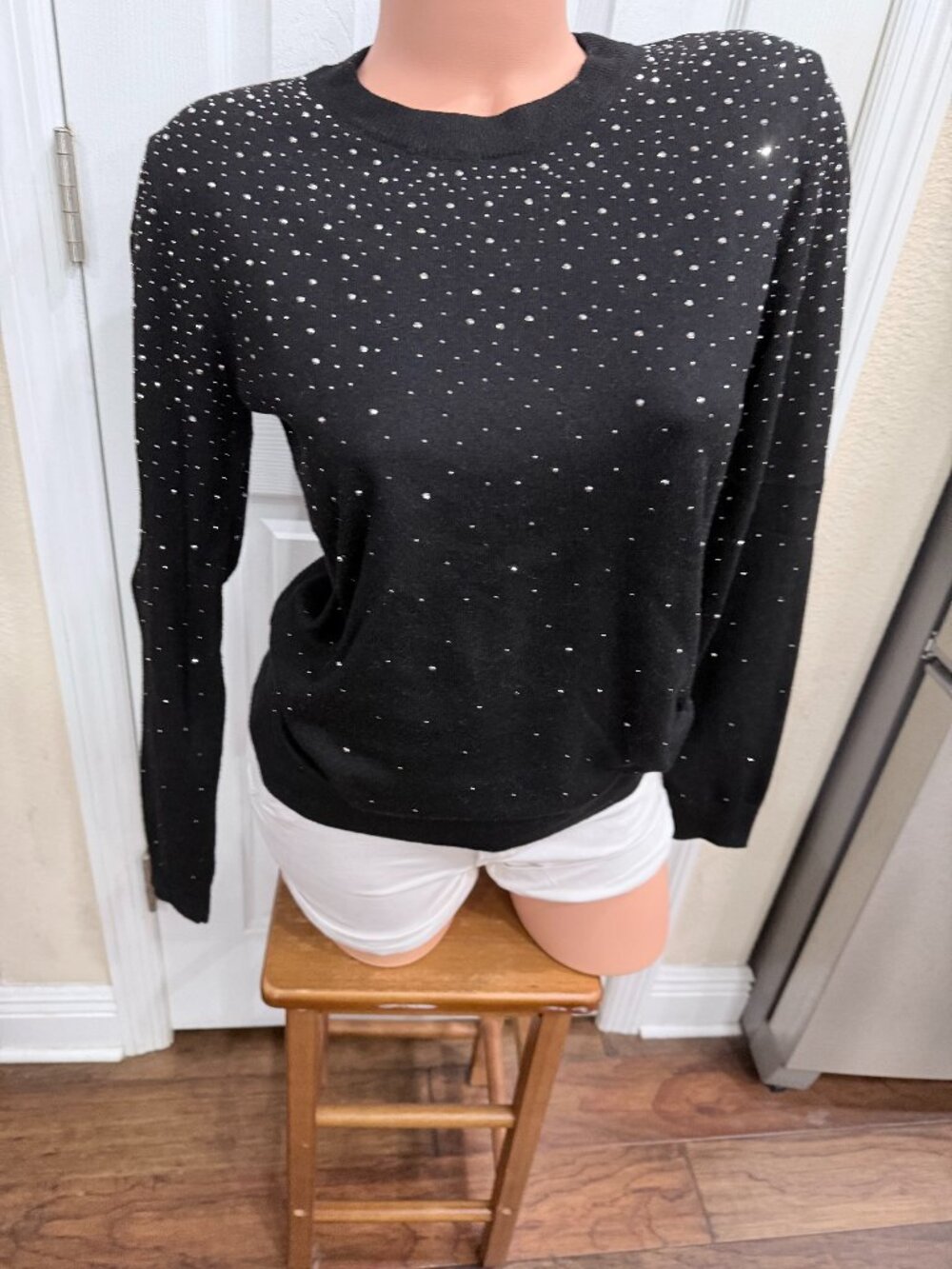 Primark Black Rhinestone Sweater S Sparkle Crystal Embellished Crewneck